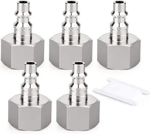 Miniatura 25 de GASHER 5 piezas de ajuste de herramienta de aire industrial de acero inoxidable 304 NPT hembra de 1/4 pulgada, tapones neumáticos de alto flujo