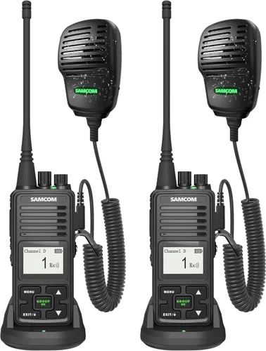 SAMCOM FPCN10A - Radio bidireccional de largo alcance con micrófono de altavoz impermeable, walkie talkies resistentes, 20 canales UHF, batería de