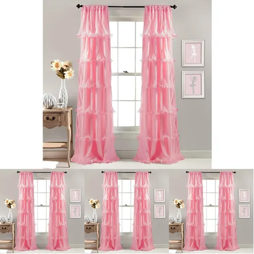 Miniatura 7 de Lush Decor Nerina - Panel individual de ventana con filtro de luz, 54 pulgadas de ancho x 84 pulgadas de largo, rosa - Cortinas con volantes