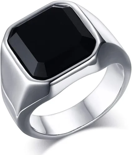Anillos de ónix negro para hombre, de acero inoxidable, con diseño de ágata cuadrada para hombres, anillo de pulgar meñique para papá, regalo de