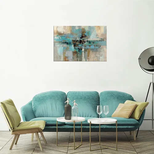 Miniatura 8 de DZL Art A74769 - Impresiones en lienzo abstractas para pared, pinturas artísticas azules y marrones, lienzo estirado de madera, enmarcado para sala