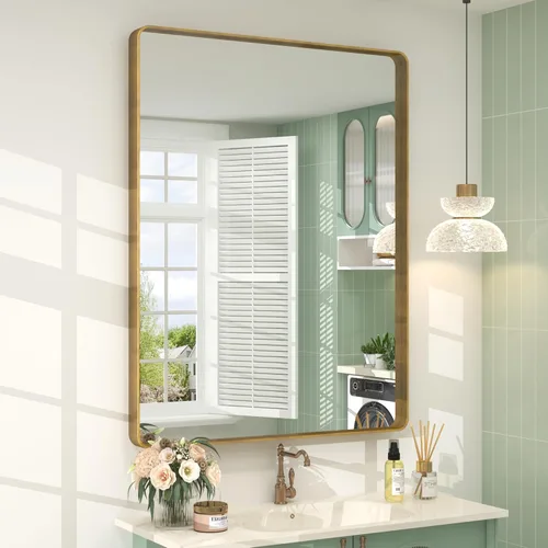 Miniatura 51 de Paquete de 2 espejos de baño con marco de metal negro de 22 x 30 pulgadas, espejo rectangular redondeado negro mate, antioxidante, se cuelga