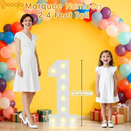 Miniatura 5 de Pooqla Números iluminados de 2.4 pies, números de marquesina de 2.4 pies de alto, decoración de fiesta para ella y él, cartel grande de mosaico