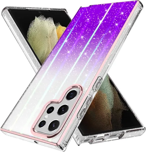 Miniatura 8 de Funda compatible con Samsung Galaxy S23, con purpurina brillante láser azul rosa ultra transparente a prueba de golpes para Samsung Galaxy S23