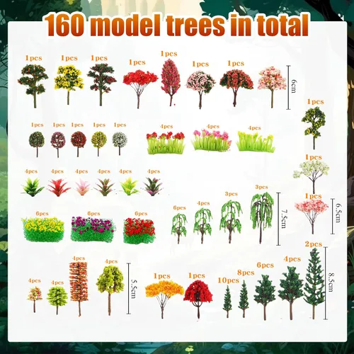 Miniatura 2 de Libima 160 piezas de mini árboles modelo a granel de 1-5.1 pulgadas, árbol mixto de flores, tren, paisaje, arquitectura, colorido, falso