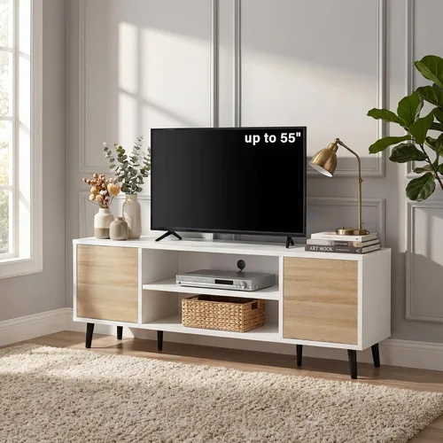 Miniatura 2 de YESHOMY Soporte de TV moderno Mid-Century para televisores de 43 a 55 pulgadas, centro de entretenimiento de 50 pulgadas con almacenamiento, consola