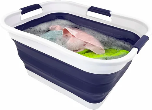 Miniatura 5 de SAMMART Cesta plegable de plástico de 30 L (8 galones) para lavandería, contenedor de almacenamiento plegable y organizador, tina de lavado