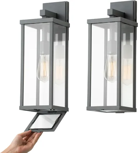 Miniatura 9 de mirrea Aplique de pared clásico para exteriores de 11 pulgadas, marco de metal rectangular negro mate y pantalla de vidrio transparente, luz