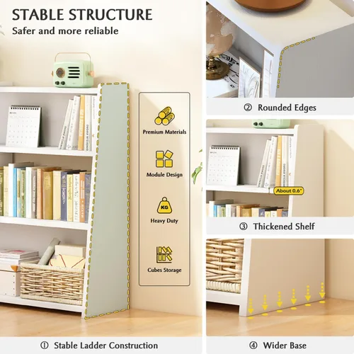 Miniatura 4 de IOTXY Estantería de madera extensible – Estantería con escalera de 3 niveles, baja y corta para espacios pequeños o esquinas, roble, L