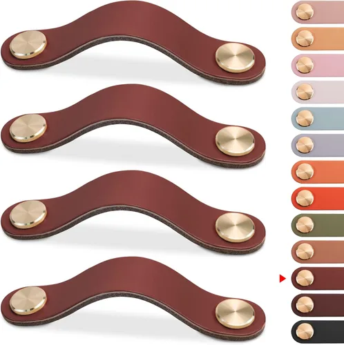 Miniatura 14 de Paquete de 4 tiradores de cuero para cajones, color beige, pomos de puerta de armario de 3.7 pulgadas, tiradores de piel sintética para tocador