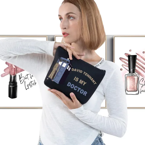 Miniatura 3 de LEVLO Bolsa de maquillaje cosmética con diseño de David Tennant, regalo para fanáticos de David Tennant Is My Doctor - Bolsa de maquillaje