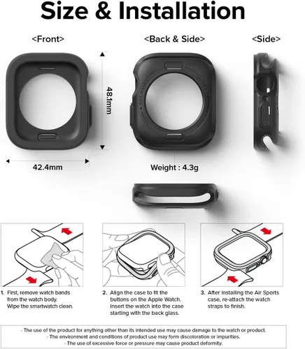 Miniatura 8 de Ringke Air Sports - Funda para Apple Watch Series 9, 8, 7 (1.772 in), SE 3, 2, 1 (1.732 in), [recortes a medida] Funda de poliuretano termoplástico