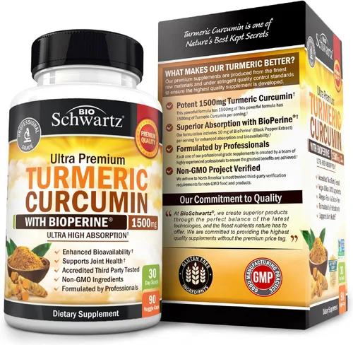 Miniatura 6 de Curcumina de cúrcuma con extracto de pimienta negra de 1500 mg - Suplemento de cúrcuma ultra potente de alta absorción con 95% de curcuminoides