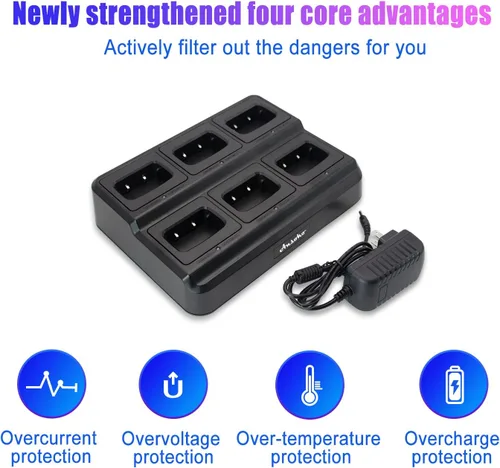 Miniatura 2 de Walkie Talkies para adultos de largo alcance recargable de 2 vías con cargador de banda de 6 bancos y baterías de repuesto (paquete de 6)