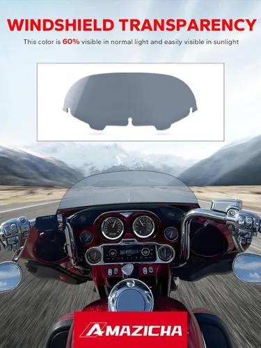 Miniatura 4 de Amazicha Deflector de viento de 7 pulgadas para parabrisas de murciélago con tinte de humo 96-13 compatible con Harley Davidson Touring Electra