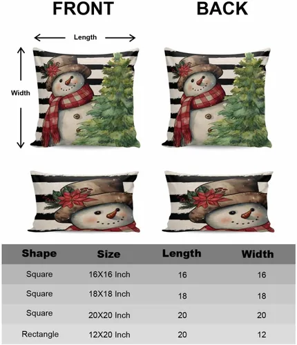 Miniatura 6 de Juego de 4 fundas de almohada rojas navideñas de 18 x 18 pulgadas, fundas de almohada cuadradas de lino rústico de Navidad, fundas de almohada