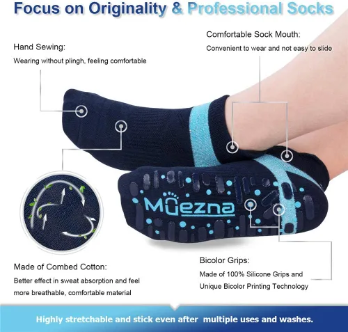 Miniatura 22 de Muezna Calcetines de yoga antideslizantes para mujer, antideslizantes, para pilates, barras, calcetines de hospital con agarres, talla 5-10