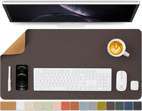 Miniatura 36 de Tapete de escritorio grande de corcho natural y cuero, tapete de escritorio ecológico, protector de escritorio de doble cara, tapete de teclado Café