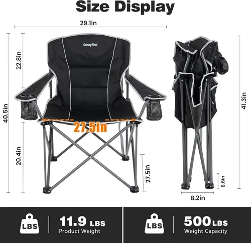 Miniatura 3 de SUNNYFEEL Silla de campamento de gran tamaño para adultos grandes y altos, silla de campamento plegable resistente que soporta 500 libras, silla