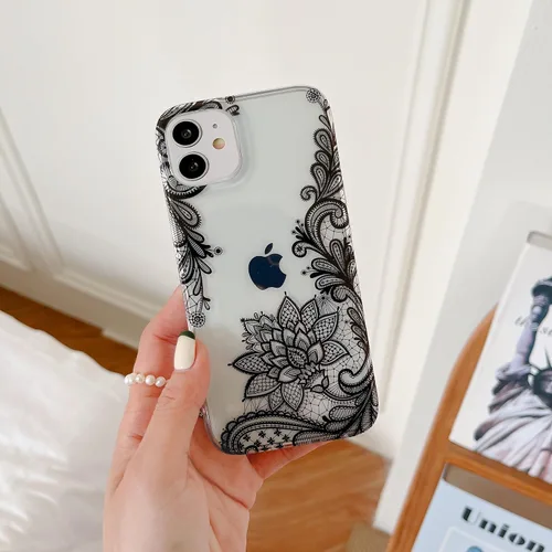 Miniatura 8 de Compatible con iPhone 11, funda transparente con flores florales a prueba de golpes, parte trasera dura, delgada, bonita funda transparente
