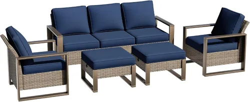 Miniatura 19 de Sofá de Mimbre Metálico para Patio de 75", Sofá Sillón de Ratán para Exteriores de 3 Asientos para Todo Tipo de Clima con Cojines Premium