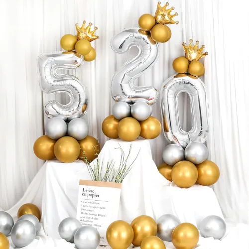 Miniatura 6 de Globos de números plateados de 40 pulgadas, globos de aluminio de Mylar con helio para cumpleaños, globo número 5 para fiestas, bodas, despedidas