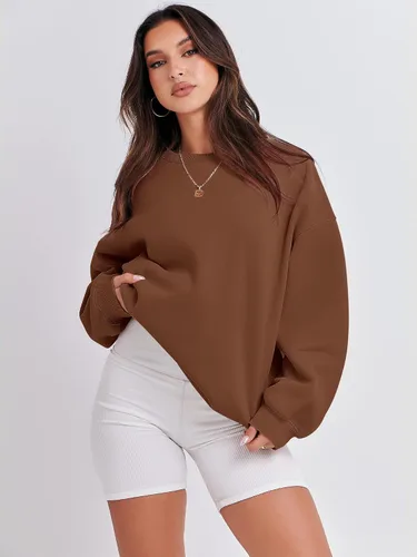 Miniatura 6 de ANRABESS Sudadera de manga larga para mujer, casual, cuello redondo, ajuste holgado, sudadera con capucha de forro polar para otoño