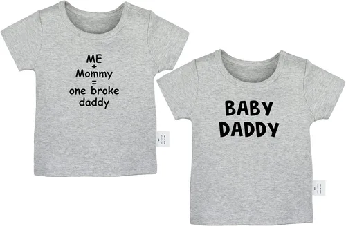 Pack of 2, Me + Mommy One Broke Daddy & Baby Daddy Baby Announcement Tshirt Newborn Infant Baby T-Shirts Graphic Tee Tops