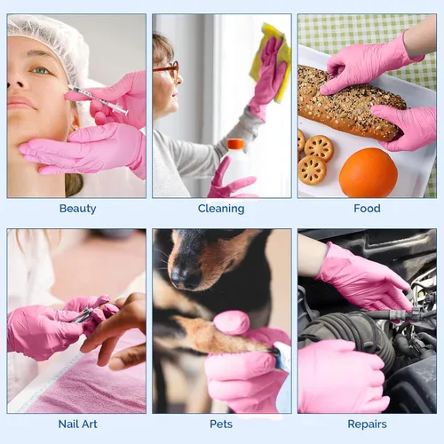 Miniatura 8 de JMU Guantes de Nitrilo Rosa, No Estériles, Guantes de Examen Desechables Sin Látex para Médico Esteticista, XS/S/M/L/XL, 200-4000
