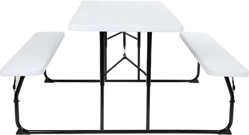 Miniatura 6 de Flash Furniture Insta-Fold - Mesa de picnic plegable de grano de madera blanca para adultos, mesa plegable de 4.5 pies
