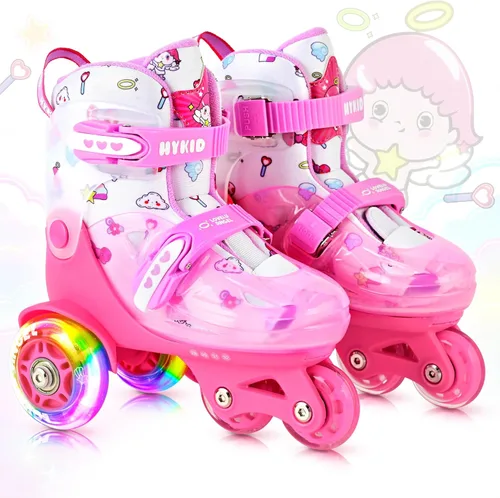 Miniatura 12 de HYKID Patines de Ruedas para Niños Pequeños, 4 Tamaños Ajustables, Iluminación Divertida, Tipo de Seguridad de Tres Puntos, Parte Superior
