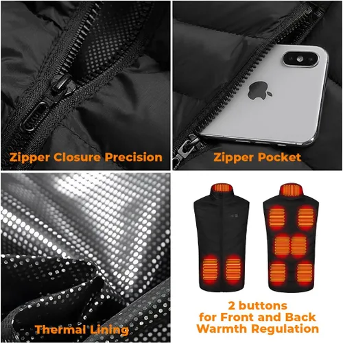Miniatura 6 de Chaleco térmico para mujeres y hombres con batería ligera de 5 V (unisex), Negro