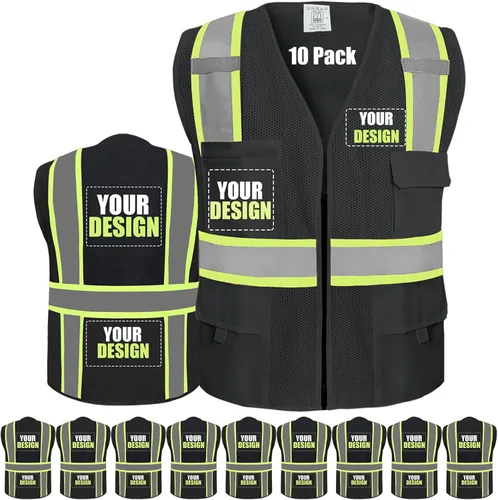 Miniatura 41 de BeautyWill Chaleco de seguridad personalizado Logo Clase 2 Chaleco reflectante de alta visibilidad con bolsillos Ropa de trabajo de construcción