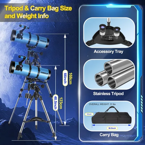 Miniatura 4 de Telescopio150EQ para adultos de alta potencia, telescopio reflector newtoniano profesional para principiantes en astronomía, con bolsa