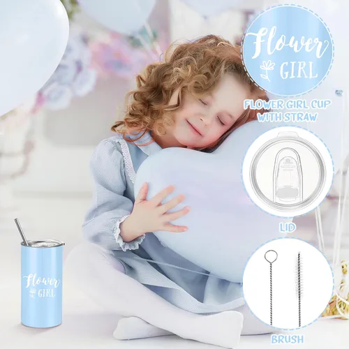 Miniatura 4 de Sieral Juego de 9 Piezas de Regalos de Propuesta para Niña de Flores, Vaso Personalizado para Niña de Flores con Pajita, Caja de Regalo para Novia