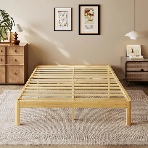 Miniatura 18 de Cama de plataforma de madera individual XL de 12 pulgadas, marco de cama de madera de mediados de siglo, tamaño individual XL, no necesita somier
