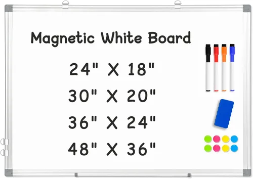 Miniatura 11 de Pizarra blanca grande de borrado en seco para pared, 60 x 40 pulgadas, pizarra magnética de doble cara con bandeja larga para bolígrafos, pizarra
