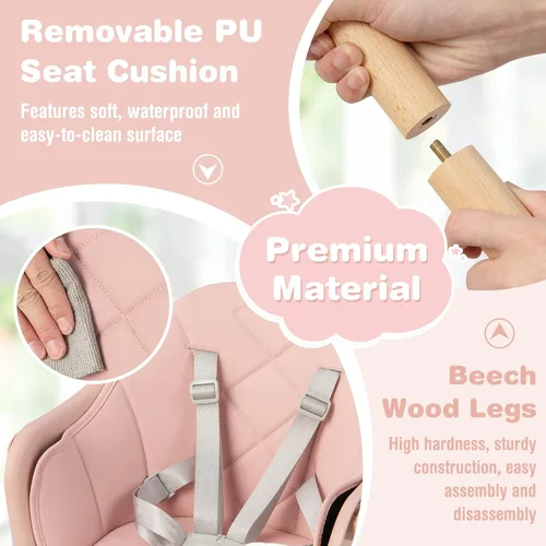 Miniatura 7 de BABY JOY Silla Alta para Bebé, Trona Convertible de Madera 6 en 1 para Bebés y Niños Pequeños con Patas Ajustables, Doble Bandeja Extraíble, Arnés