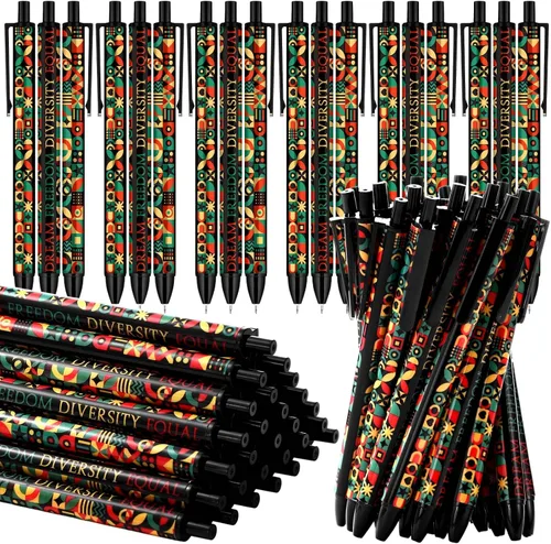 Sinload 100 bolígrafos Juneteenth a granel para premios, inspirador, geométrico, libertad, diversidad, igual, para 1865, feliz día de junio,