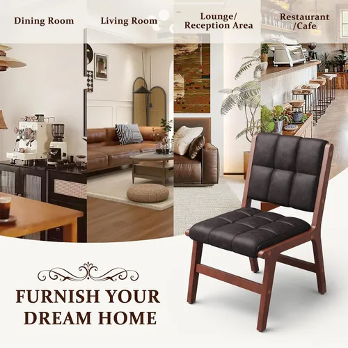 Miniatura 9 de Furniliving Juego de 2 sillas de comedor de madera de roble, silla de cocina de estilo de mediados de siglo moderna tapizada en cuero, sillas