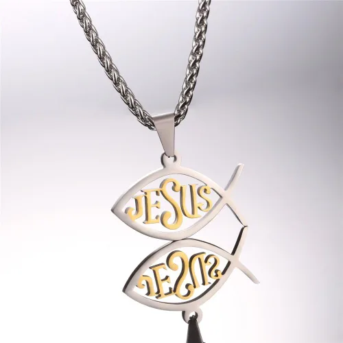 Miniatura 3 de U7 Colgante de cruz ortodoxa rusamanos rezandosigno de Ichthys para hombres y mujeres, acero inoxidable chapado en oro de 18K, collar religioso