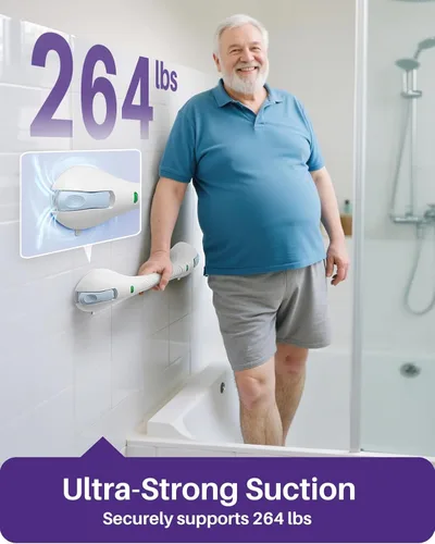 Miniatura 3 de KEKOY Barras de agarre de succión de 17.5 pulgadas para bañeras y duchas con indicador, paquete de 2 - Mango de ducha de seguridad resistente
