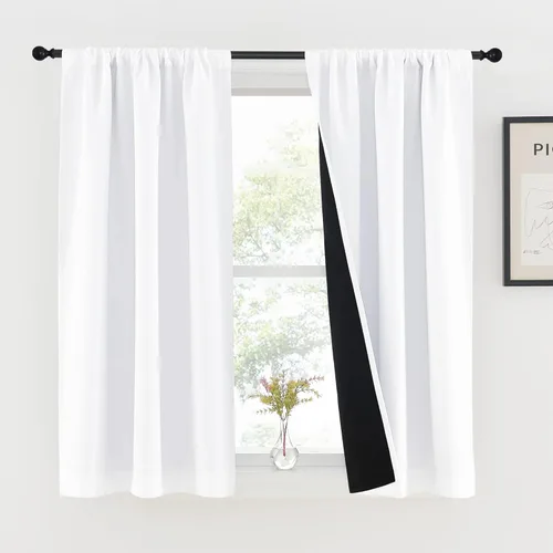 Miniatura 89 de NICETOWN Cortinas blancas 100% opacas, 2 capas gruesas completamente opacas con bolsillo para barra, cortinas aislantes térmicas para Blanco puro