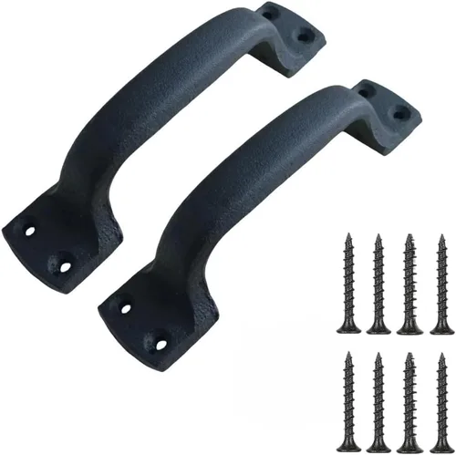 Miniatura 24 de Paquete de 2 manijas de barra recta de 8 pulgadas para puerta de granero, tiradores de hierro fundido negro para puertas correderas, puertas