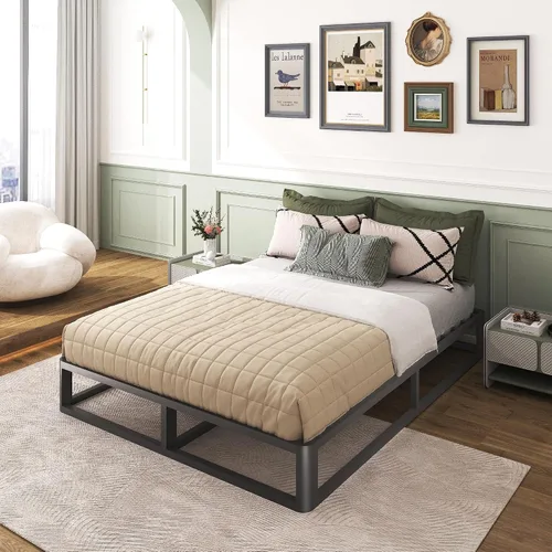 Miniatura 2 de Firpeesy - Base de cama de metal de tamaño Queen de 10 pulgadas con patas de esquinas redondas y anti-doblado, listones de acero resistente de 3500