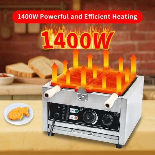 Miniatura 6 de Taiyaki - Máquina eléctrica Taiyaki para hacer gofres de pescado, 3 piezas, revestimiento de teflón antiadherente, hierro en forma de pescado, 110