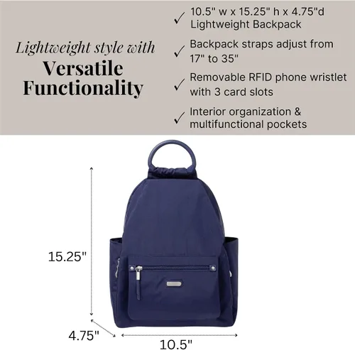 Miniatura 39 de Baggallini Mochila todo el día para mujer con pulsera de teléfono RFID, Negro, talla única