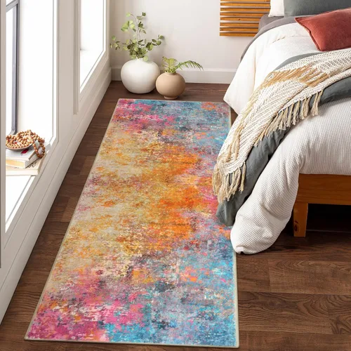 Miniatura 28 de Lahome Alfombra redonda moderna abstracta de 3 pies, color azul, lavable, de 3 x 3 pies, para cocina, entrada, suave, pequeña, antideslizante