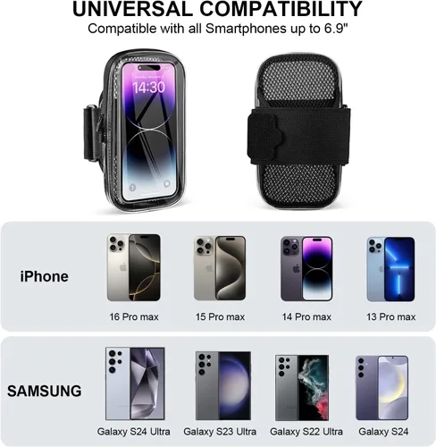 Miniatura 3 de Soporte para teléfono para correr, brazalete para iPhone 16 15 14 13 Pro Max 12 11 Plus X Samsung Android de hasta 6.9'', bandas universales