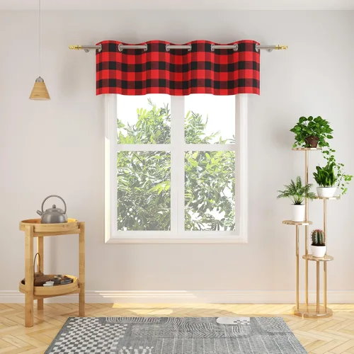 Miniatura 95 de Cortinas de 24 pulgadas de largo con diseño Buffalo Check Gingham Plaid para ventanas de cocina y baño, tratamiento para ventanas con 2 paneles